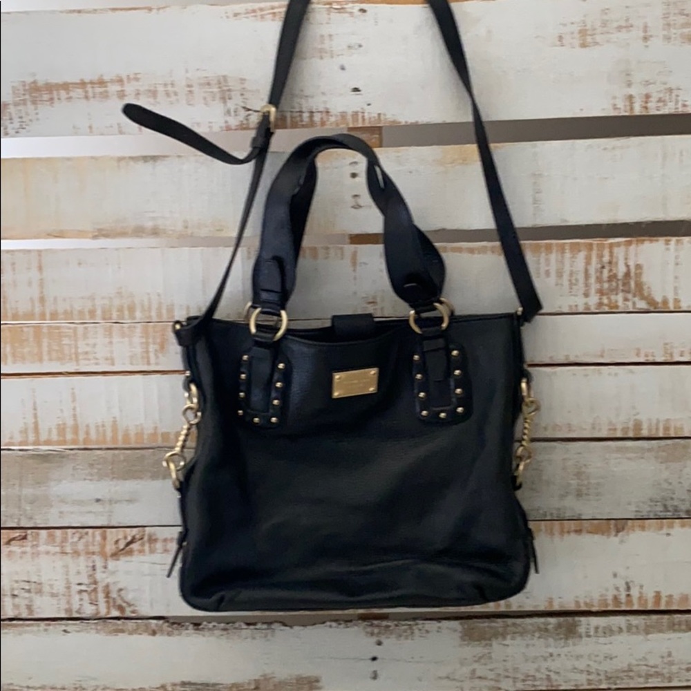 Michael Kors black leather purse with gold accents